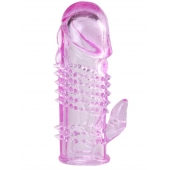 Розовая  гелевая насадка с клиторальным отростком - 13,5 см. - Toyfa Basic - в Тольятти купить с доставкой