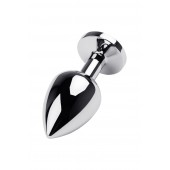 Серебристая коническая анальная пробка с красным кристаллом - 8 см. - ToyFa - купить с доставкой в Тольятти