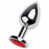 Серебристая коническая анальная пробка с красным кристаллом - 8 см. - ToyFa - купить с доставкой в Тольятти