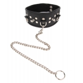 Черный ошейник с шипами и металлическим поводком-цепочкой - Notabu - купить с доставкой в Тольятти