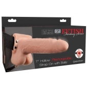 Телесный перезаряжаемый вибрострапон 7  Hollow Rechargeable Strap-on with Balls - 20,3 см. - Pipedream - купить с доставкой в Тольятти
