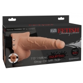 Телесный полый страпон с имитацией эякуляции 7.5  Hollow Squirting Strap-On with Balls Flesh - 21,6 см. - Pipedream - купить с доставкой в Тольятти