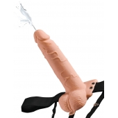 Телесный полый страпон с имитацией эякуляции 7.5  Hollow Squirting Strap-On with Balls Flesh - 21,6 см. - Pipedream - купить с доставкой в Тольятти