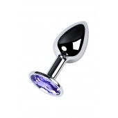 Серебристая конусовидная анальная пробка с фиолетовым кристаллом - 7 см. - ToyFa - купить с доставкой в Тольятти