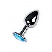 Серебристая конусовидная анальная пробка с голубым кристаллом - 7 см. - ToyFa - купить с доставкой в Тольятти