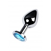 Серебристая конусовидная анальная пробка с голубым кристаллом - 8 см. - ToyFa - купить с доставкой в Тольятти