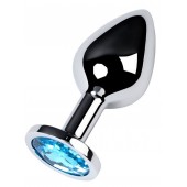 Серебристая конусовидная анальная пробка с голубым кристаллом - 8 см. - ToyFa - купить с доставкой в Тольятти