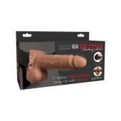 Кофейный перезаряжаемый вибрострапон 7  Hollow Rechargeable Strap-on with Balls - 20,3 см. - Pipedream - купить с доставкой в Тольятти