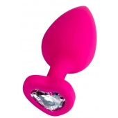 Розовая анальная втулка Diamond Heart с прозрачным кристаллом - 9,5 см. - ToyFa - купить с доставкой в Тольятти