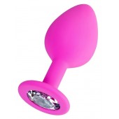 Розовая анальная втулка Brilliant с прозрачным кристаллом - 7 см. - ToyFa - купить с доставкой в Тольятти