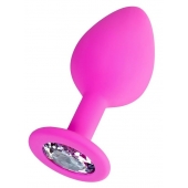 Розовая анальная втулка Brilliant с прозрачным кристаллом - 8 см. - ToyFa - купить с доставкой в Тольятти