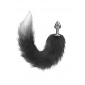 Серебристая анальная пробка с черным хвостом Galaxy - Lola Games - купить с доставкой в Тольятти