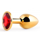 Золотистая анальная пробка с красным стразом - 7,2 см. - Anal Jewelry Plug - купить с доставкой в Тольятти