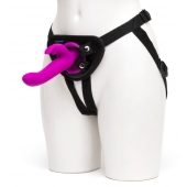 Лиловый страпон Rechargeable Vibrating Strap-On Harness Set - 17,6 см. - Happy Rabbit - купить с доставкой в Тольятти