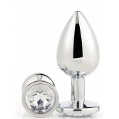 Серебристая анальная втулка с прозрачным кристаллом - 7,1 см. - Dream Toys - купить с доставкой в Тольятти