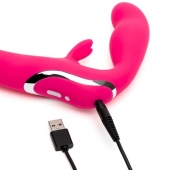 Ярко-розовый безремневой страпон Rechargeable Vibrating Strapless Strap-On - Happy Rabbit - купить с доставкой в Тольятти