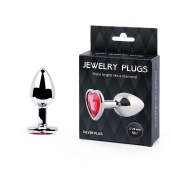 Серебристая анальная пробка с малиновым кристаллом-сердечком - 7 см. - Anal Jewelry Plug - купить с доставкой в Тольятти