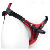 Красно-черный женский пояс с 2 способами крепления насадок и вагинальной пробкой - LOVETOY (А-Полимер) - купить с доставкой в Тольятти