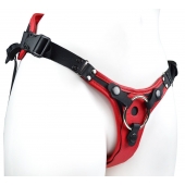 Красно-черный женский пояс с 2 способами крепления насадок и вагинальной пробкой - LOVETOY (А-Полимер) - купить с доставкой в Тольятти