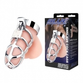 Серебристая металлическая клетка для члена с замком Enslave Cock Cage - BlueLine - купить с доставкой в Тольятти
