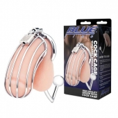 Серебристая металлическая клетка с анальным стимулятором Cock Cage - BlueLine - купить с доставкой в Тольятти