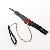 Черный широкий ошейник с красным декором и поводком - Crazy Handmade - купить с доставкой в Тольятти