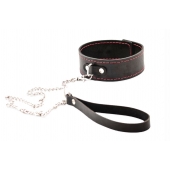 Черный широкий ошейник с красной строчкой и поводком - Crazy Handmade - купить с доставкой в Тольятти