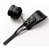 Черные кожаные оковы с креплением в виде веревочек - Crazy Handmade - купить с доставкой в Тольятти