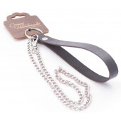 Серебристый металлический поводок с кожаной черной ручкой - 80 см. - Crazy Handmade - купить с доставкой в Тольятти
