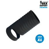 Черная открытая насадка на пенис с кольцом для мошонки XL-size - 8,9 см. - Sex Expert - в Тольятти купить с доставкой