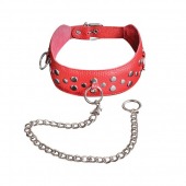 Красный кожаный ошейник с карабином и поводком - Sitabella - купить с доставкой в Тольятти