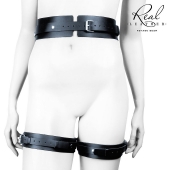 Черный кожаный пояс с гартерами - S-M - Notabu - купить с доставкой в Тольятти