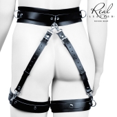 Черный кожаный пояс с гартерами - L-XL - Notabu - купить с доставкой в Тольятти