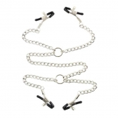 Серебристые зажимы для сосков и половых губ на тонкой цепочке - Notabu - купить с доставкой в Тольятти