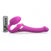 Ярко-розовый безремневой страпон Multi Orgasm Size S с клиторальной стимуляцией - Strap-on-me - купить с доставкой в Тольятти