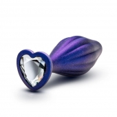 Фиолетовая анальная пробка с кристаллом-сердцем Matrix Wavy Bling Plug - 11,4 см. - Blush Novelties