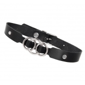 Черный кожаный ошейник со связанными кольцами - Pecado - купить с доставкой в Тольятти