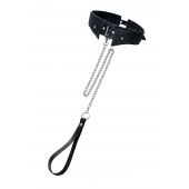 Черный кожаный ошейник-воротник с поводком - Pecado - купить с доставкой в Тольятти