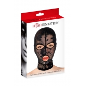 Черная кружевная маска на голову с отверстиями для глаз и рта - Fetish Tentation - купить с доставкой в Тольятти