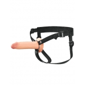 Телесный полый страпон на черных ремнях Hollow Silicone Strap-on - 17,8 см. - Pipedream - купить с доставкой в Тольятти