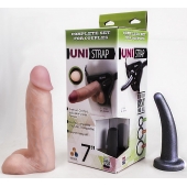 Страпон-унисекс с двумя насадками UNI strap 7  Harness - 19 и 16 см. - LOVETOY (А-Полимер) - купить с доставкой в Тольятти