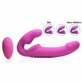 Розовый безремневой страпон с вибрацией и функцией расширения Inflatable Ergo-Fit Strapless Strap-On - XR Brands - купить с доставкой в Тольятти
