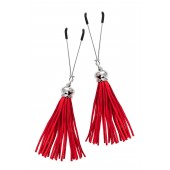 Зажимы на соски «Вилки» с красными кисточками из замши - Pecado - купить с доставкой в Тольятти