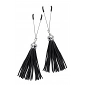 Зажимы на соски «Вилки» с черными кисточками из замши - Pecado - купить с доставкой в Тольятти