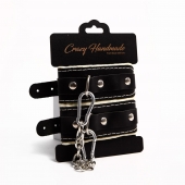 Черные скругленные наручники с мягкой бежевой подкладкой - Crazy Handmade - купить с доставкой в Тольятти