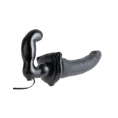 Черный страпон с вагинальной пробкой Deluxe Vibrating Penetrix Strap-On - 19 см. - Pipedream - купить с доставкой в Тольятти