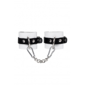 Бело-черные кожаные наручники с одним ремешком с люверсами - Pecado - купить с доставкой в Тольятти