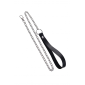 Поводок с ручкой из черной натуральной кожи и карабином для ошейника - Pecado - купить с доставкой в Тольятти