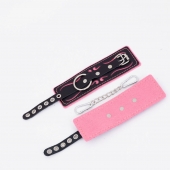 Черно-розовые кожаные наручники с розовой строчкой - Crazy Handmade - купить с доставкой в Тольятти
