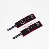 Черно-красные наручники с красной строчкой Sex - Crazy Handmade - купить с доставкой в Тольятти